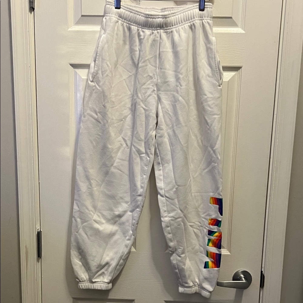 Victoria's Secret White Joggers with Rainbow Accents
